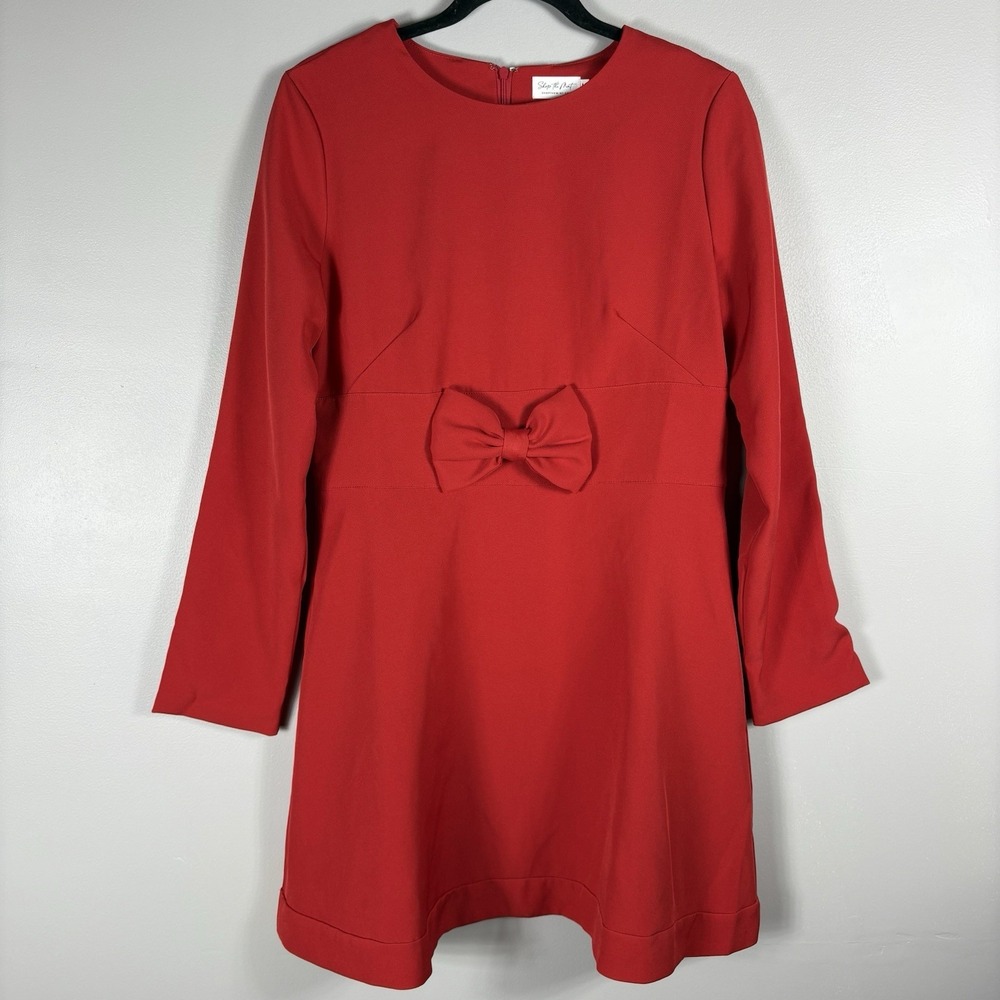 Shop the Mint Women's Medium Red Fit And Flare Bow Long Sleeve Lined Mini Dress